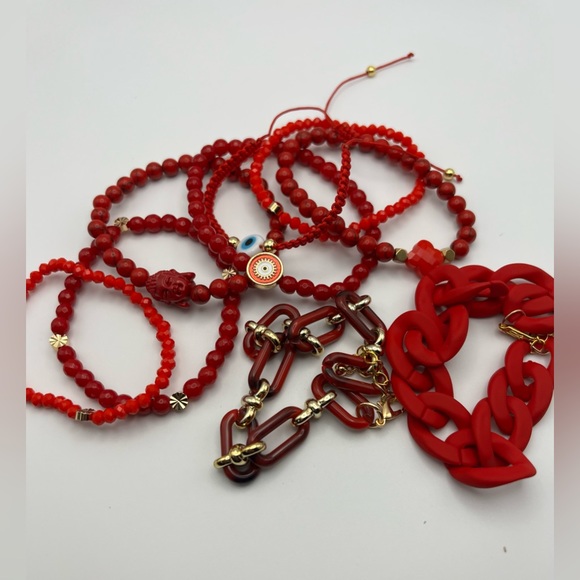 Evening Red Trendy Beaded Bracelet Set - Stylish Fashionable Bead Bracelets - Picture 10 of 15
